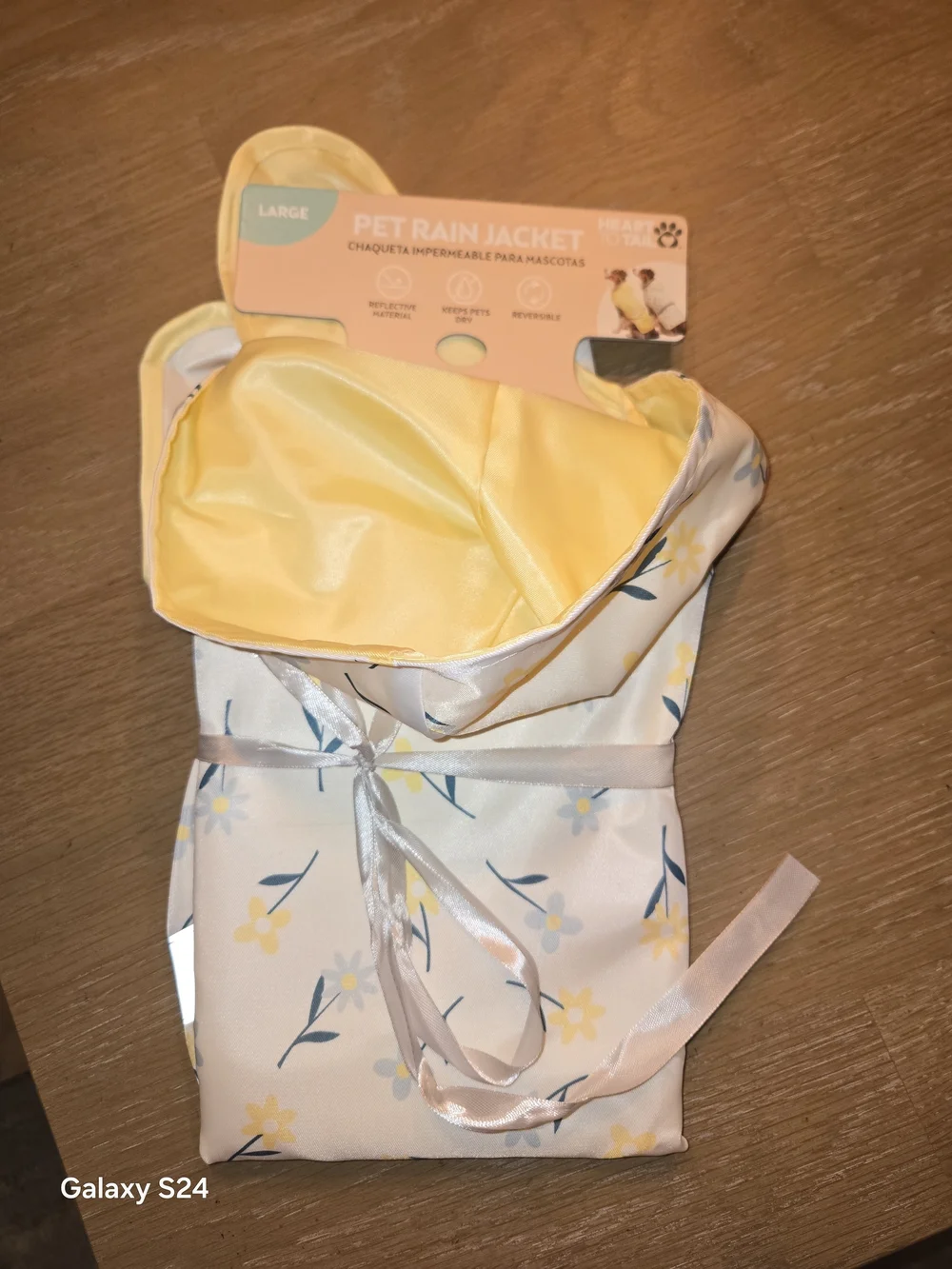 Reversible Yellow Floral Pet Rain Jacket Sz L Heart To Tail Reflective New